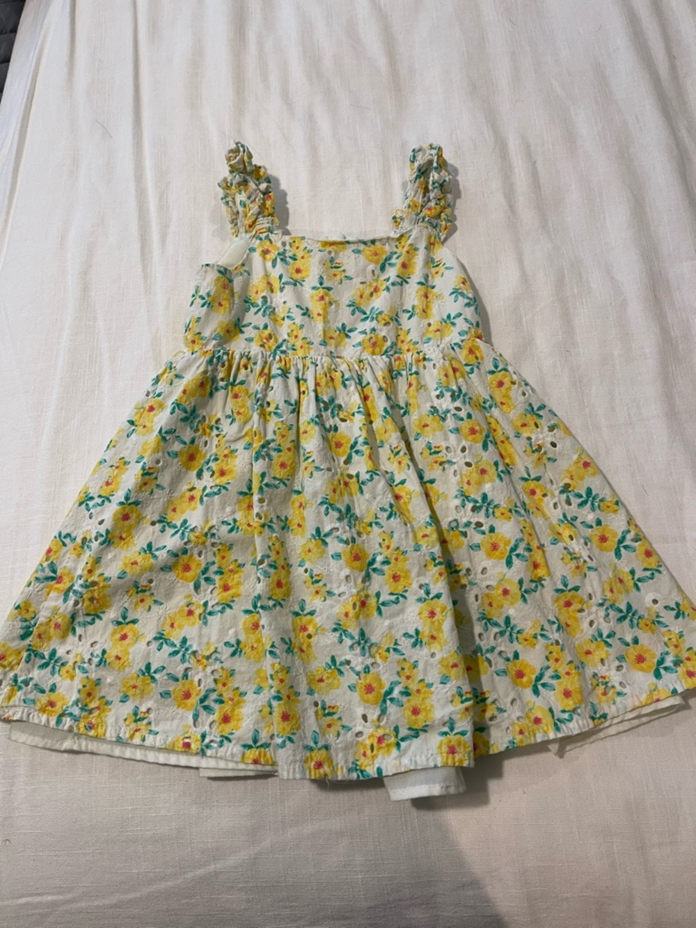 btween Yellow Floral Eyelet Dress with Ruffle Straps